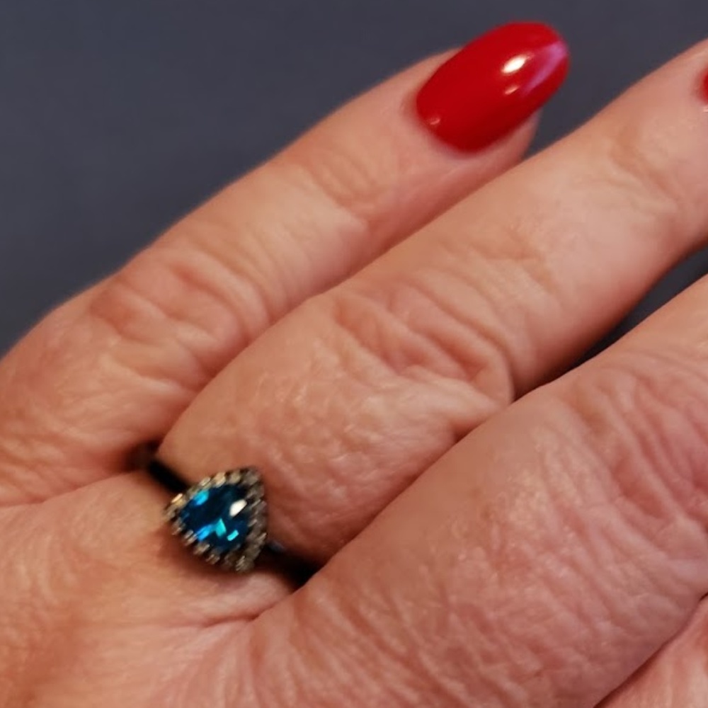 Blue Apatite & CZ  .925 Silver black blue Ring SZ 10